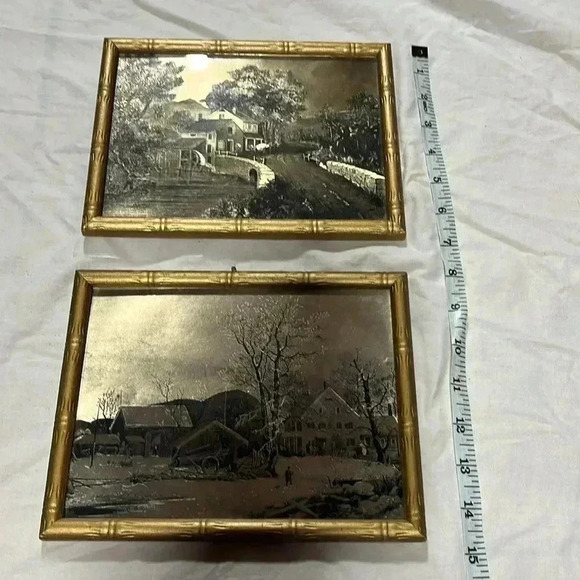 Vintage Country Scenes Gold Foil Arts- No Marks or Signitures - Picture 2 of 4